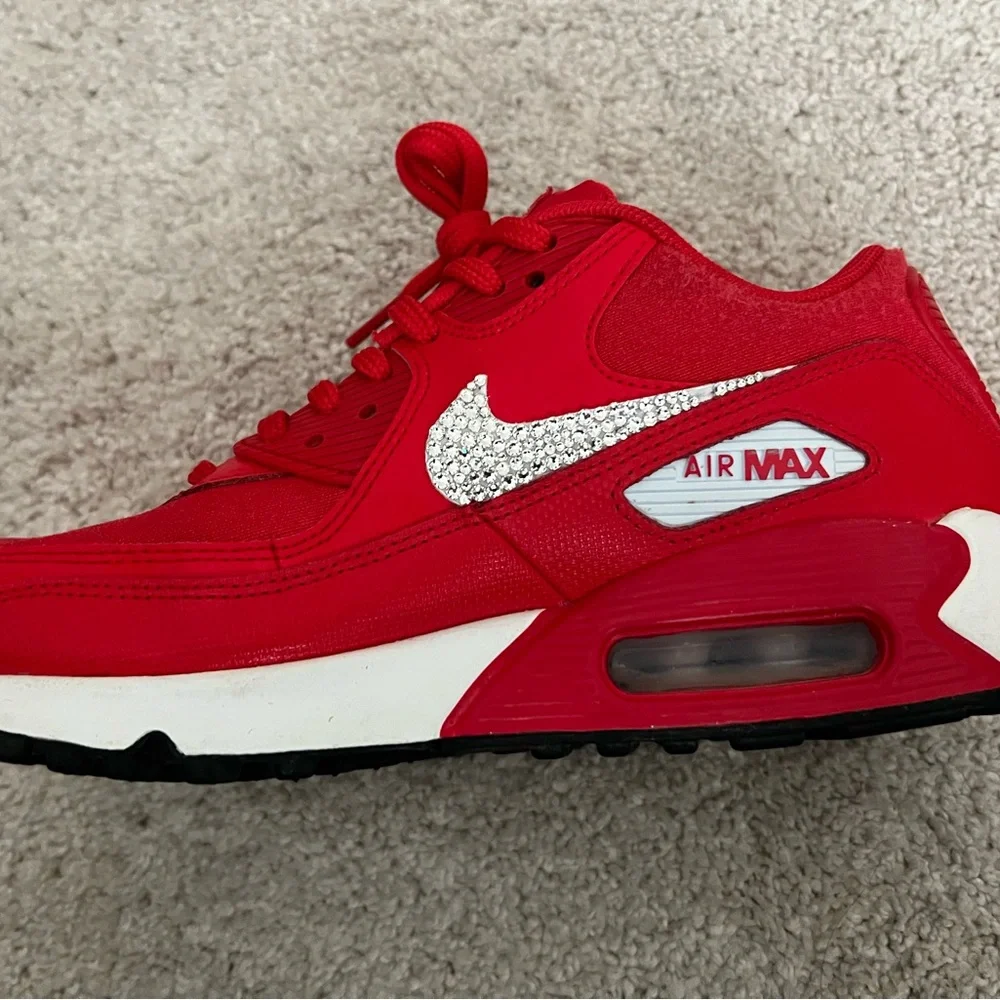 Nike Red Air Max Sneakers Swarovski Crystal - Picture 2 of 6